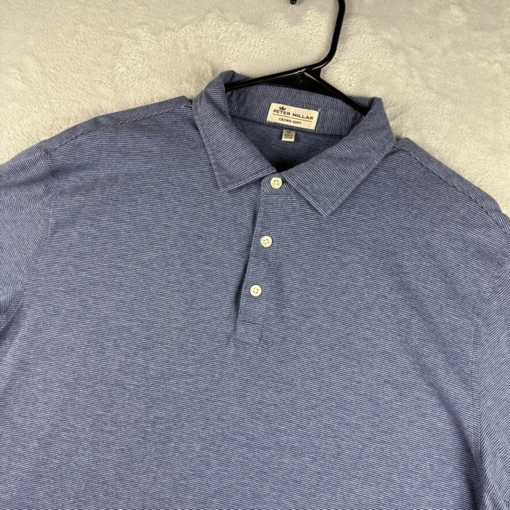 Peter Millar Polo Mens Extra Large Blue Crown Soft Shirt Silk Blend